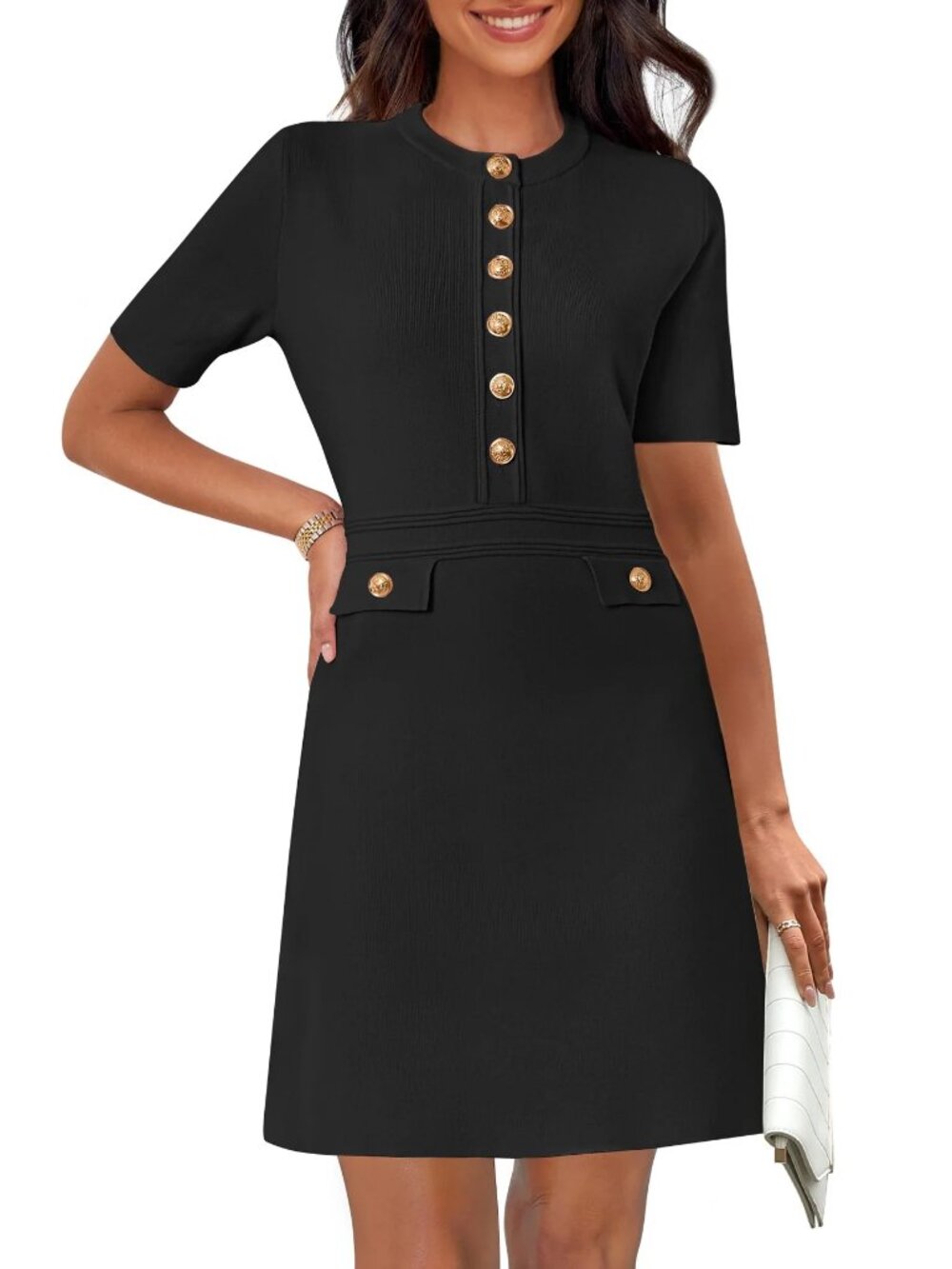NEW! BLACK KNIT MILITARY BUTTON DRESS SZ M